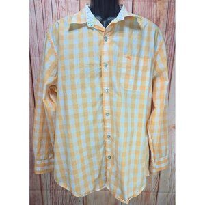 Tommy Bahama Men's Pima Cotton Orange Check Long-Sleeve Button-Up Shirt Large